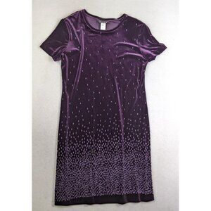 90s Y2K JAZZ II - WOMEN'S PURPLE VELVET SHORT SLEVE BEADED DRESS - SIZE 10